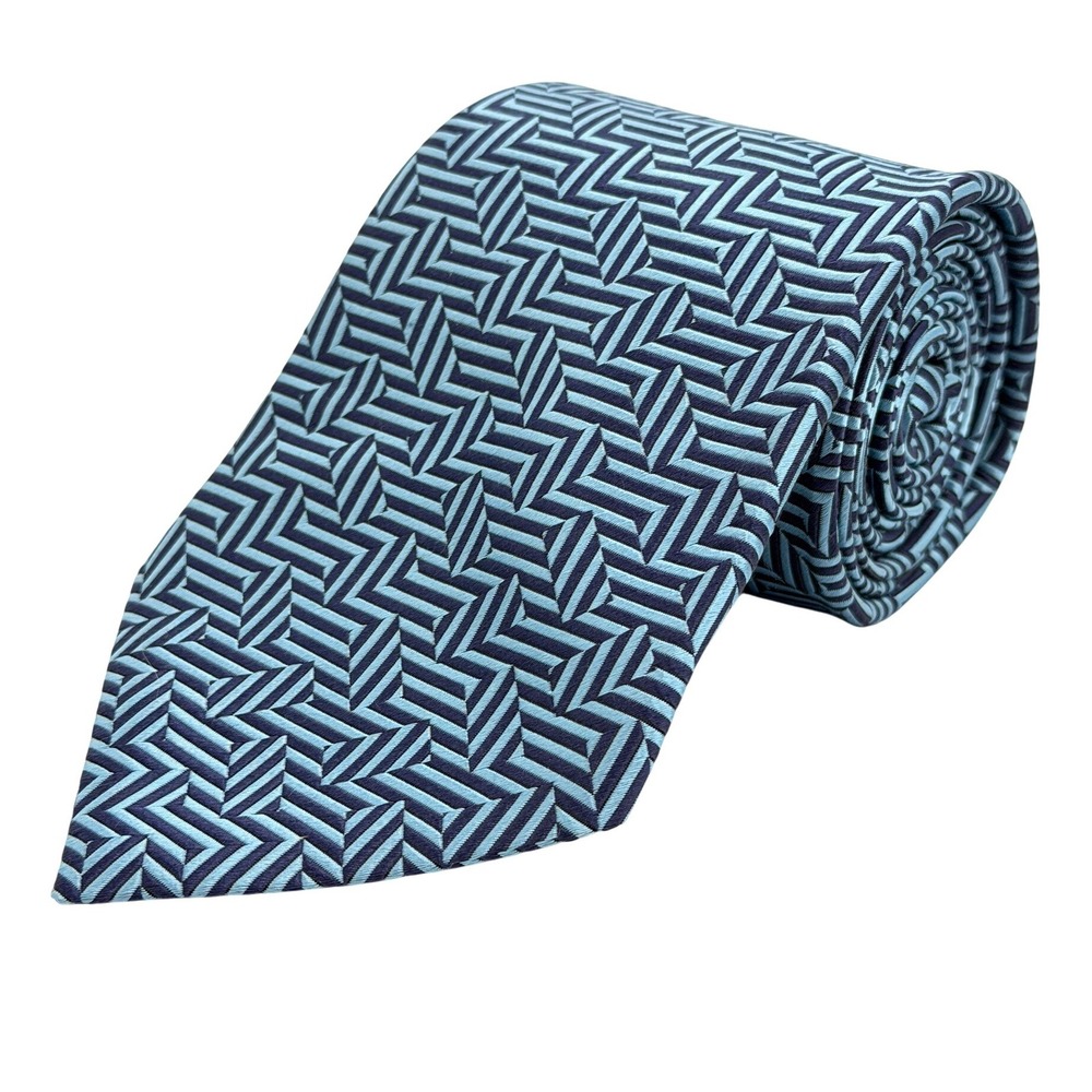 Metropolitan Lord & Taylor Blue‎ Navy Geometric Chevron Mens Necktie 59"L